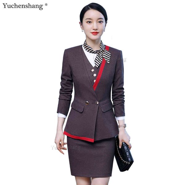 

casual dresses fall autumn winter v-neck blazer vest and mini skirt suit women girl formal coffee three pieces set 3z16, Black;gray