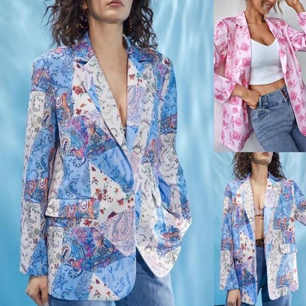 

women's suits & blazers women blazer suit turn-down collar colorful floral printed cardigan long sleeve female winter office casual str, White;black