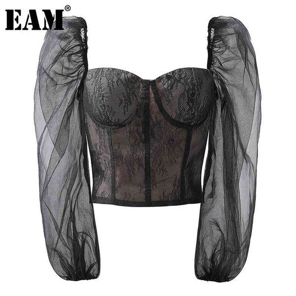 

[eam] women black slim lace mesh short tank square collar sleeveless personality fashion spring summer 1dd7445 210512, White