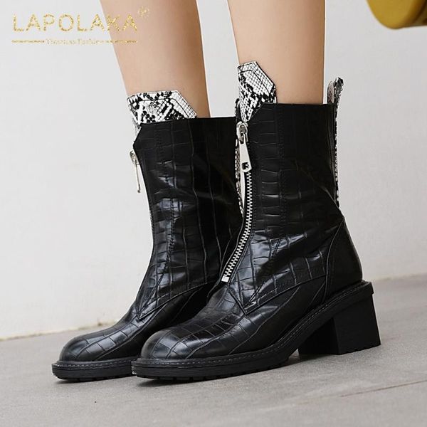 

boots lapolaka fashion 2021 woman shoes zip up comfortable ins female, Black