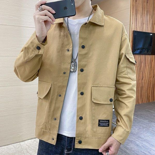 

men's jackets mens clothing casual korean lapel jacket men spring autumn fashion trendy button tooling bomber clothes, Black;brown
