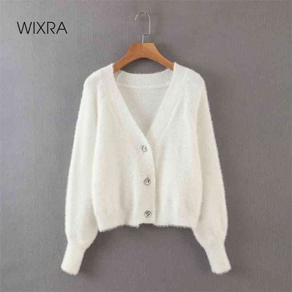 

wixra elegant full lantern sleeve cardigans womens new single breasted soft faux mink female knitted autumn spring 210419, White;black