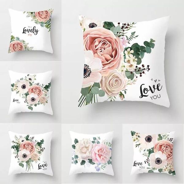 

cushion/decorative pillow rose flower print cushion cover love you letter case cushions for sofa home decorative 2021 valentine's day g