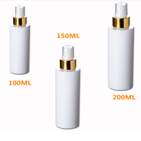 

storage bottles & jars 24ps/lot 100ml 150ml 200ml white plastic spray bottle for alcohol with fine gold sprayer cylinder
