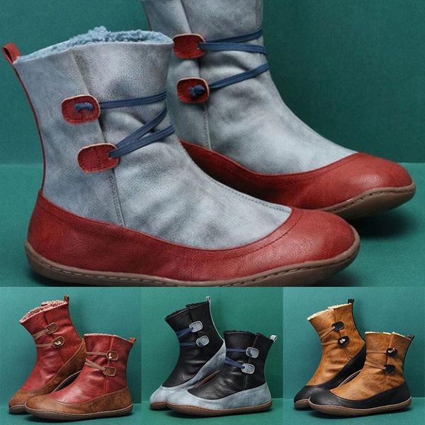 

boots ankle low-cotton flat round toe single lace-up winter comfortable classic warm fashion women shoes, Black