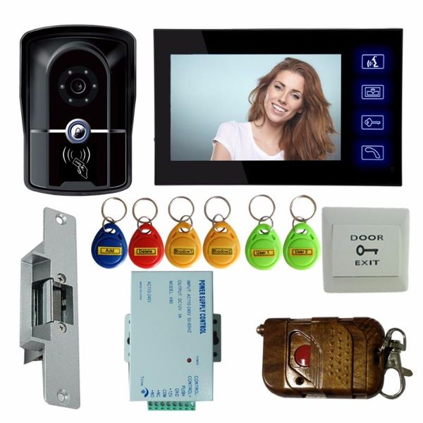 

home security & safety 7" video door phone doorbell intercom ir camera monitor electric strike lock rfid keyfobs phones
