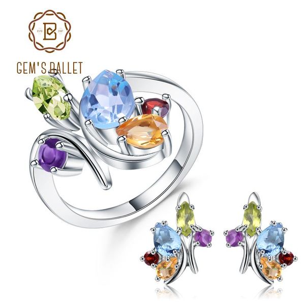 

bracelet, earrings & necklace gem's ballet multicolor natural gemstone z garnet amethyst ring set 925 sterling silver jewelry for women, Black
