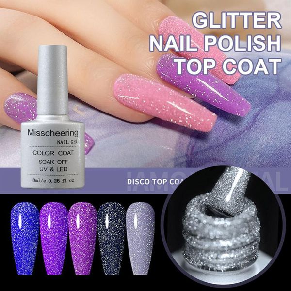 

nail gel 1 bottle 8ml reflective coat polish glitter shine finish long lasting art soak off uv varnish, Red;pink