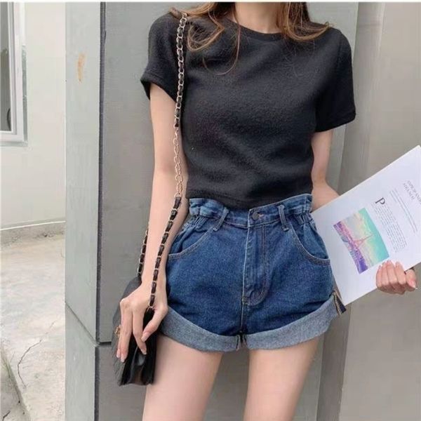 

women's shorts summer loose hem high waist 2020 new student versatile show thin wide leg pants jeans women, White;black