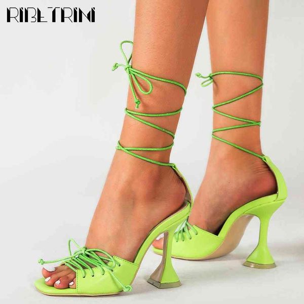 

sandals brand green ankle wrap shoes trendy high strange heels women fashion summer sandals, Black