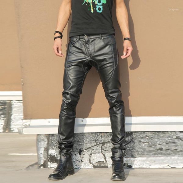 

fashion trendy men's european and american british leather pants slim motorcycle, Black