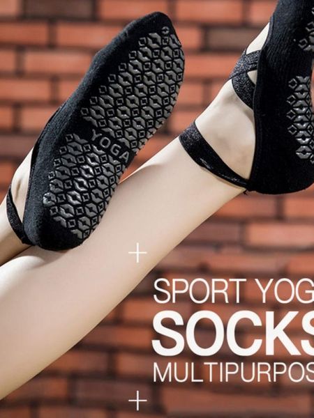 

sports socks women's padded anti-skid breathable grip yoga pilates ballet dance, Black