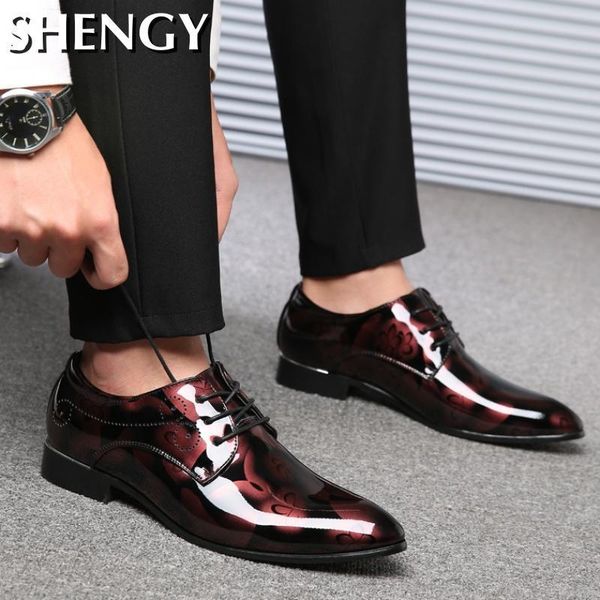 

dress shoes 2021 men's pointed toe pattern casual front lace-up leather fashion business outdoor males, Black