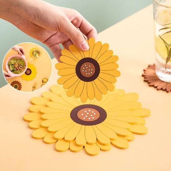 

mats & pads modern sunflower placemat heat insulation tableware pad pvc non-slip anti scalding dish bowl pot mat kitchen accessories