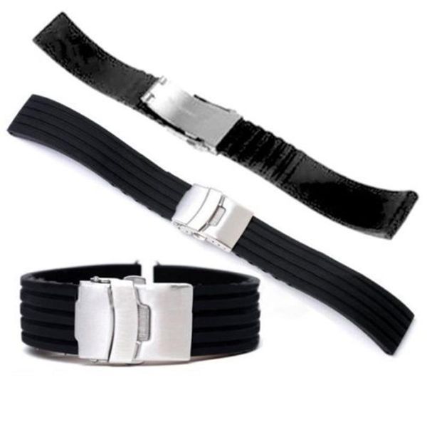 

watch bands 20mm 22mm silicone rubber universal replacement strap deployment buckle waterproof band sport wrist, Black;brown