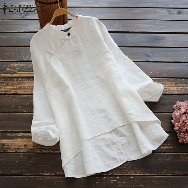 

women's blouses & shirts 2022 spring women long sleeve asymmetrical shirt vintage blouse casual solid cotton femme loose blusas chemi, White