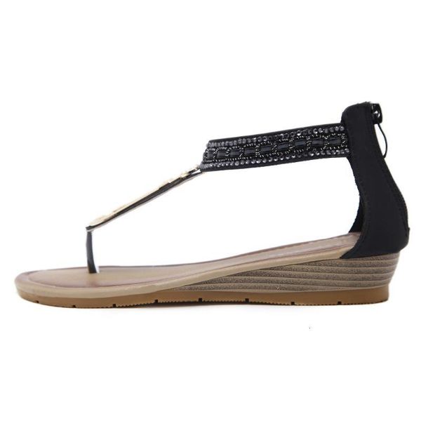 

sandals ceyaneaosummer flip flops women bohemia ethnic thong wedge shoes summer beach low heel ankle wrap comfort shoese1747 tlz2, Black