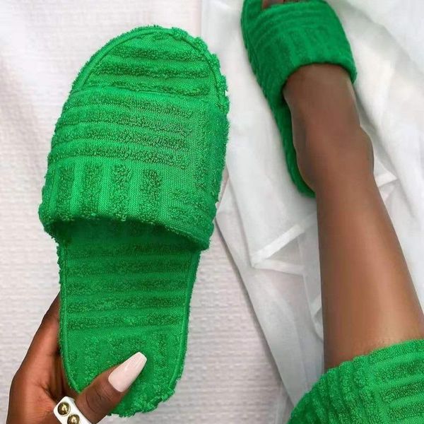 

slippers summer flat furry women thick sole open toe solid color outdoor slides comfort flip flops casual beach shoes girls 2021, Black