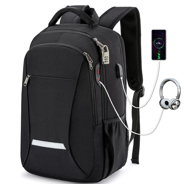 

backpack rfid men reflective strip anti-theft 15.6 inch lapnotebook usb waterproof rucksack school travel bag pack for male