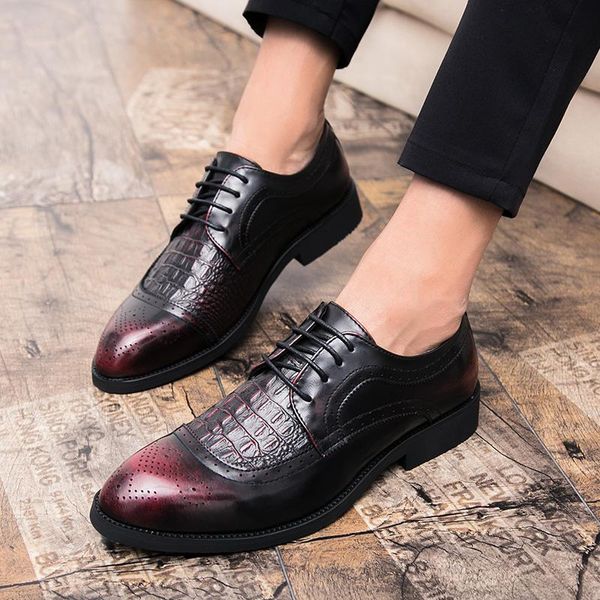 

dress shoes men's crocodile leather lace-up wedding party mens business office oxfords flats plus size men fashion, Black