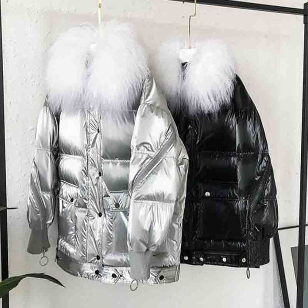 

winter women down et fashion big fur collar sier parkas coat thick warm white duck ps size, Black