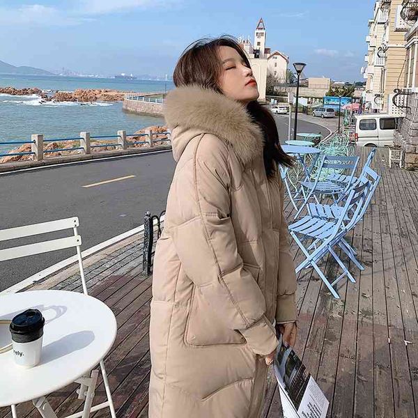 

korean down cotton jacket women's fashion large wool collar medium and long 2021 new loose winter, Black