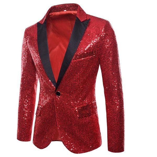 

men's suits & blazers formal men glitters suit jackets sequins party button dance bling coats wedding blazer gentleman, White;black