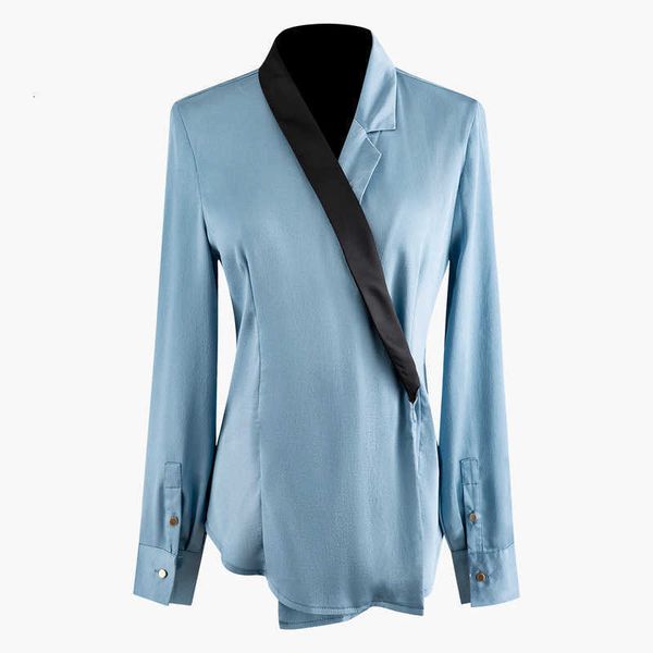 

women's knits & tees lateral buckle v neck matching color long sleeve blouse cultivate morality design s919 trials 3ire, White