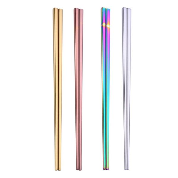 

chopsticks 4 pairs chopstick stainless steel metal square reusable multicolor chop sticks home tableware decor for el restaurant kitchen
