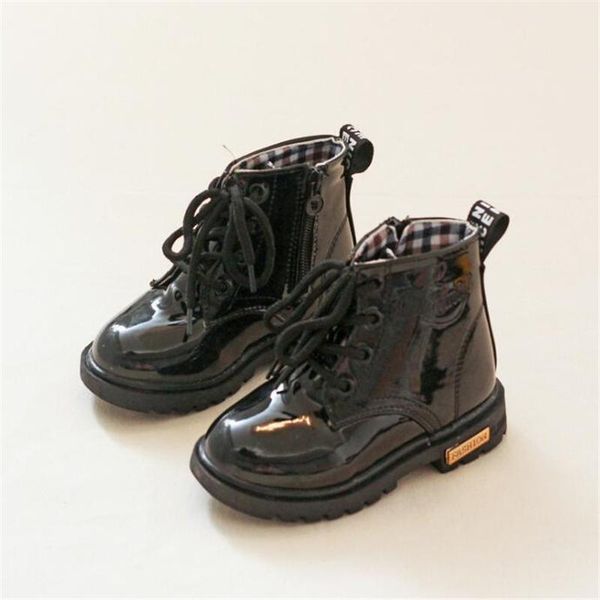 

girls shoes patent leather children boots boys waterproof kids warm plush snow toddler sneakers, Black;grey