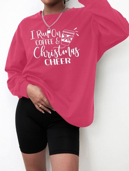 

christmas beverage & letter graphic drop shoulder pullover 12ht#, White;black