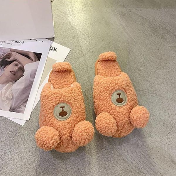 

female cotton slippers cute bear animals plush men women couples shoes indoor soft furry comfortable artificial fur ladies, Black