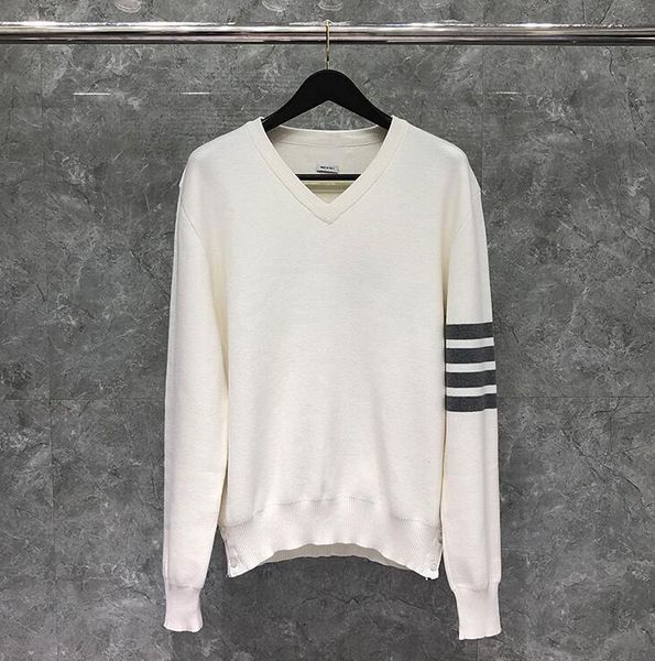 

tees fashion tb thom brand sweaters men slim fit v-neck pullovers clothing striped wool cotton white winter casual coat ins