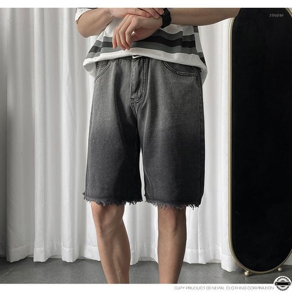

men's jeans summer denim shorts version of the ins trend hole straight five-point pants wind wide-leg all-match casual short, Blue