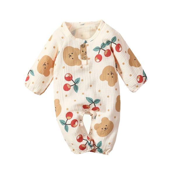

jumpsuits 0-18m cute born baby boy girl long sleeve bear cherry print cotton romper jumpsuit outfits clothes, Blue