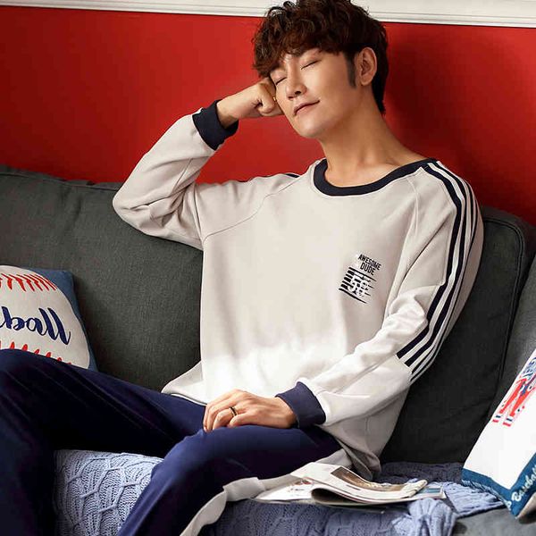 

men's sleepwear pajama sets men autumn long sleeve large size kawaii homewear leisure comfortable print simple striped 2pcs fashion sty, Black;brown