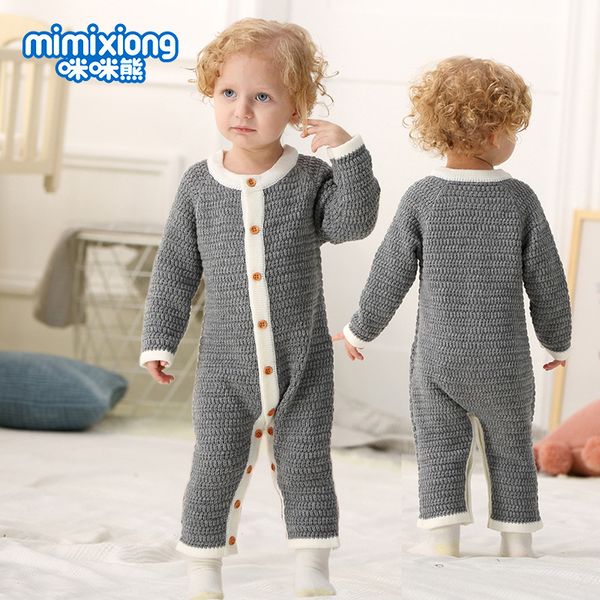 

factory wholesale new autumn and winter knitted solid color baby creeper, Blue