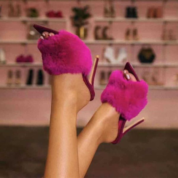 

slippers shoes women heels fur slides high ladies outdoor fashion stripper spring summer j2il, Black