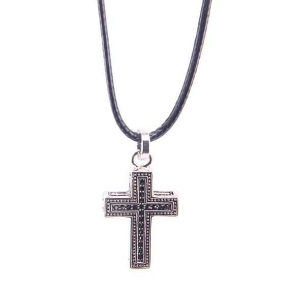 

pendant necklaces black zircon cross & faux leather necklace, rebel heart jewelry for men women my nb130, Silver