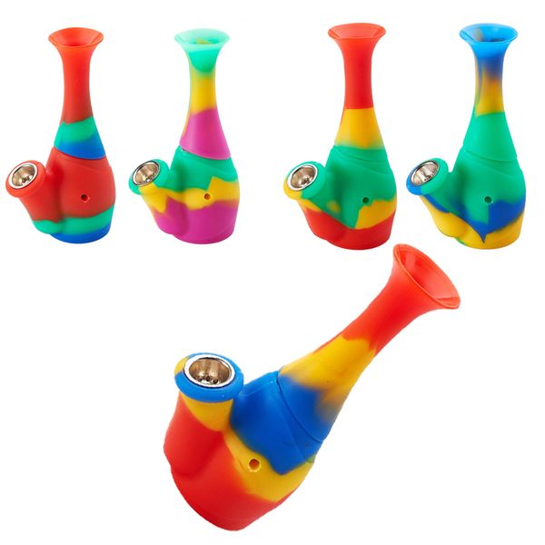 Narghilè Bong Oil Dab Rig Pipa ad acqua per fumare Narghilè in silicone da 6,1 pollici con becher dritto