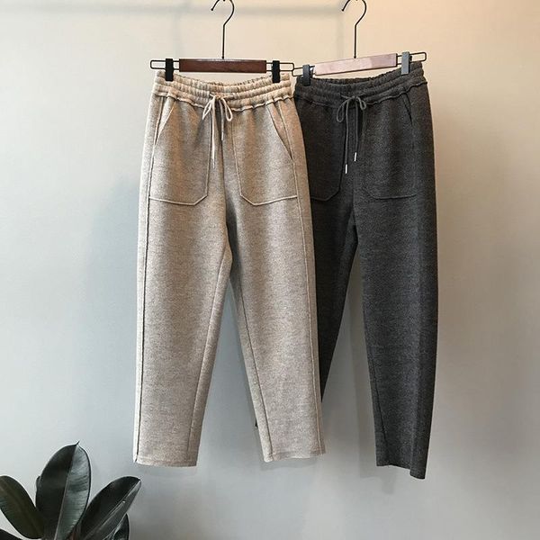 

women's pants & capris women knitting high waist loose elegant korean style casual, Black;white