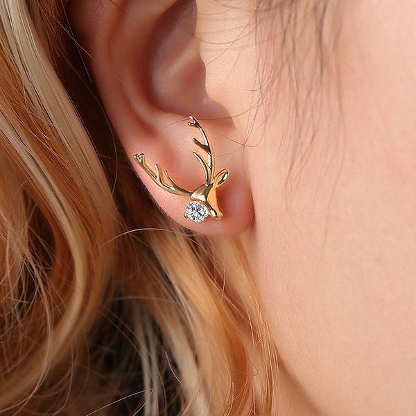 

new earrings copper inlaid zircon elk earrings antler earrings christmas gift, Golden