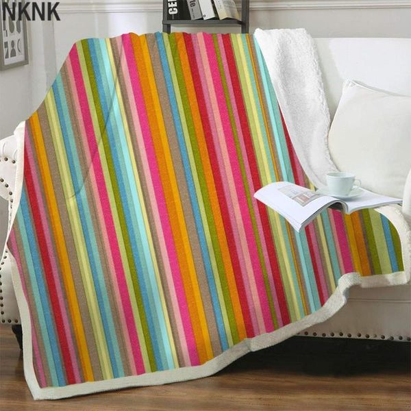 

blankets nknk brank colorful stripe thin quilt gradient for beds rainbow plush throw blanket sherpa vintage