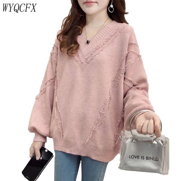

women's sweaters women and pullovers 2021 fashion autumn winter casual v-neck knitted sweater loose tassels jumpers mujer plus size w21, White;black