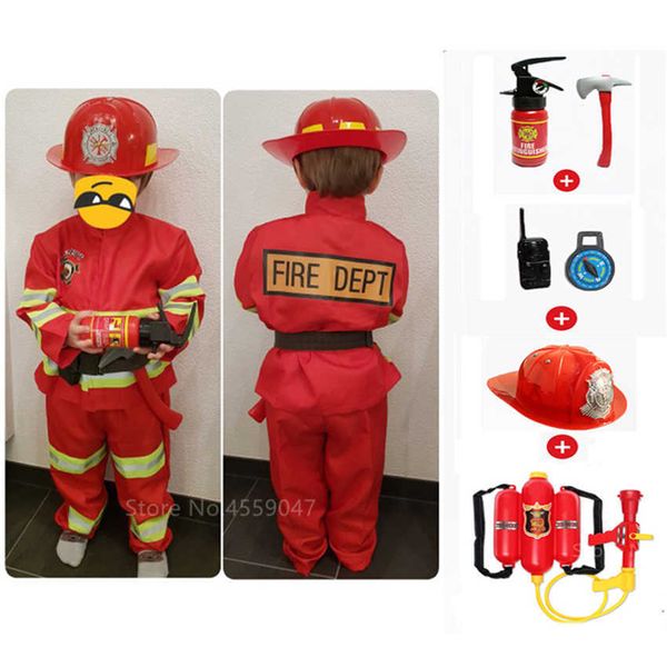 Feuerwehrmann Kinder Uniform Auto Zelt Sam Cosplay Kinder Luxus Feuerwehrmann Wasserpistole 6 stücke Spielzeug Set Junge Mädchen Halloween Kostüm geschenk Q0910