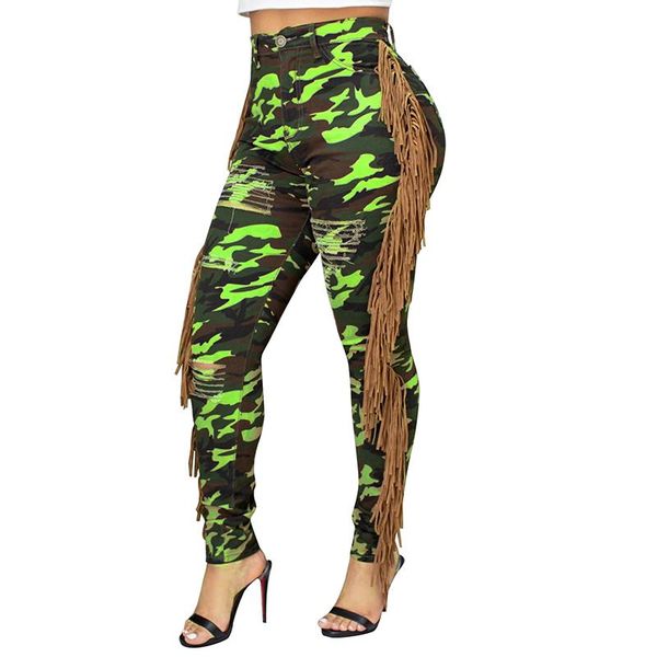 

women's pants & capris high waist tassel camo ripped skinny women fall winter streetwear military camouflage trouser harajuku bodycon j, Black;white