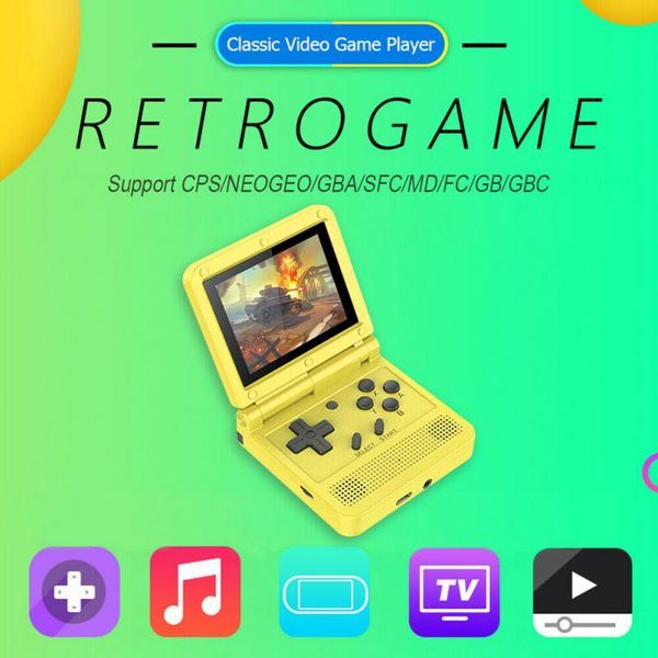 

retro game console kids gift 3d v90 3-inch ips screen flip handheld dual open system 16 simulators portable players