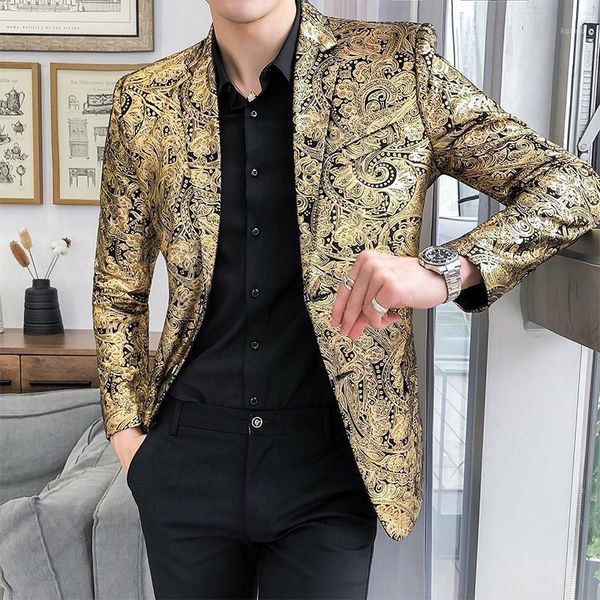

brand clothing men paisley floral jackets wine red golden stage suit jacket elegant wedding mens blazer plus size s-5xl men's suits &, White;black