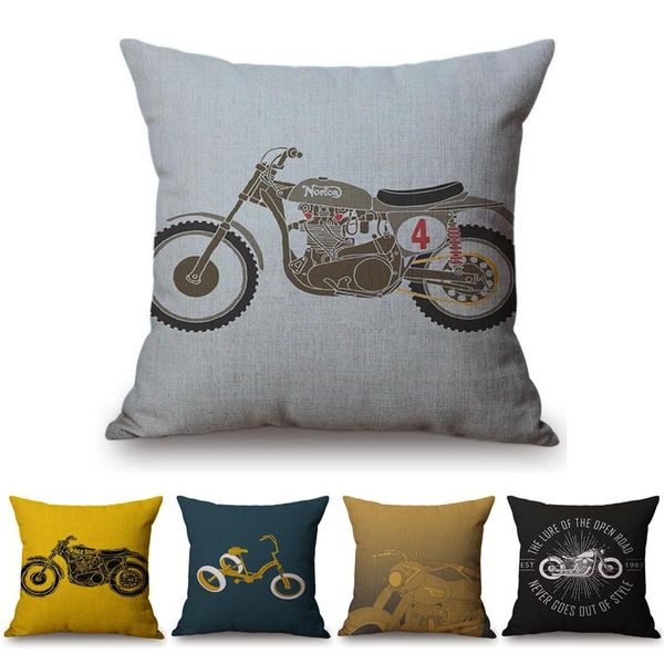 

cushion/decorative pillow fashion vintage motorcycle bike style printing linen cotton home decorative sofa throw cushion cover car seat wais