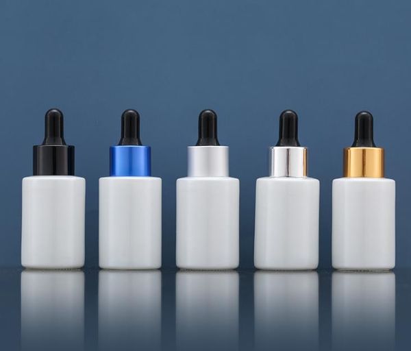 

200pcs 30ml flat shoulder dropper bottle for perfume essential oils liquid empty pearl white makeup containers bottles sn294